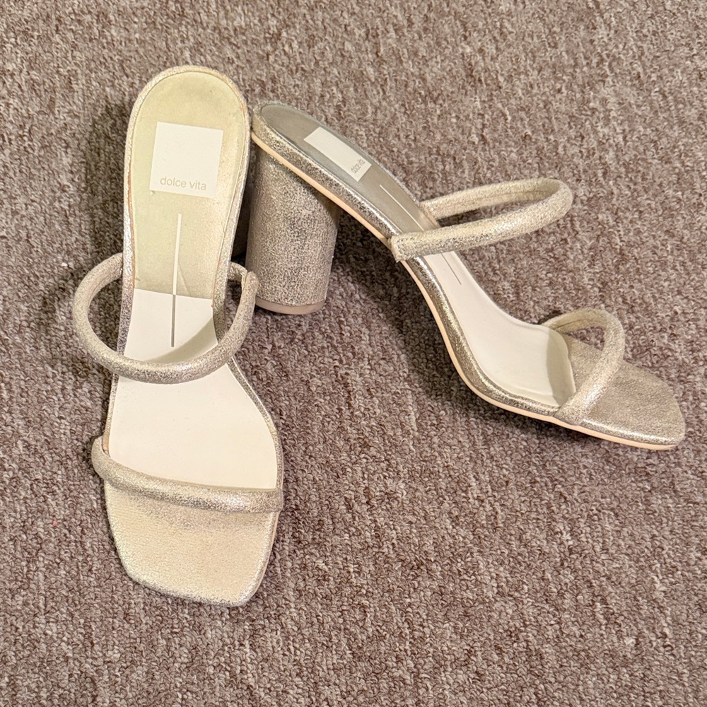 Dolce Vita Shimmery Gold Double-Strap Block Heel Sandals